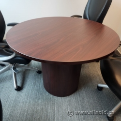 42" Mahogany Wood Round Table with Barrel Center Base